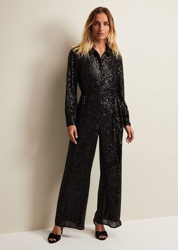 Phase Eight Alessandra Sequin Jumpsuit Black Canada | RLZXNB-274